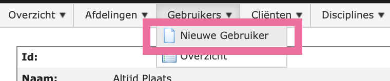 Screenshot van Beheermenu